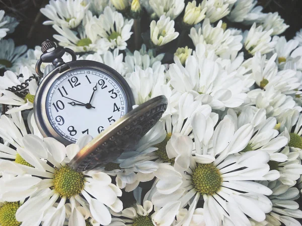 Vintage relógio bolso com flores — Fotografia de Stock