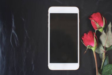 Akıllı telefon ile kırmızı gül