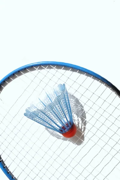 Opeřené s badminton raketa a stín — Stock fotografie