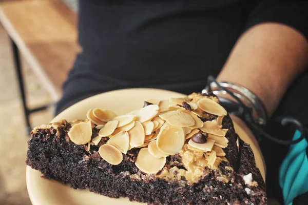 Primer plano de pastel de brownies de chocolate —  Fotos de Stock