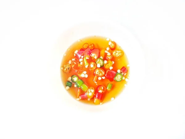 Fresh Fish Sauce Chili Lemon Slice Isolated White Background — Stock Photo, Image