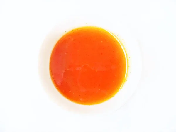 Vue Dessus Bol Avec Sauce Chili Sriracha Isolé Sur Blanc — Photo