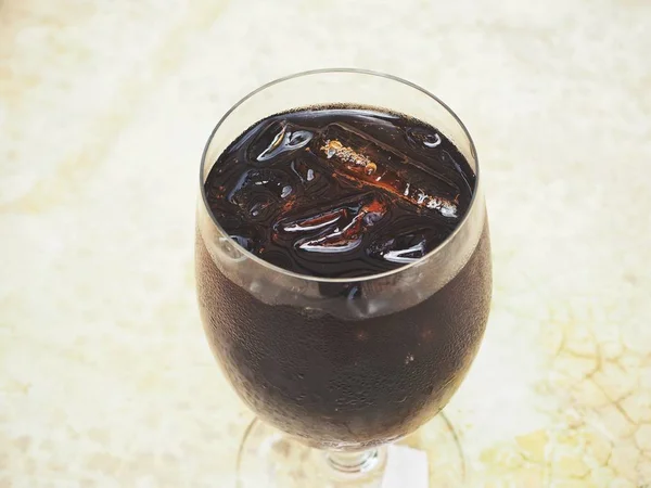 High Angle View Tasty Cola Ice Cubes Transparent Glass — Stock Photo, Image