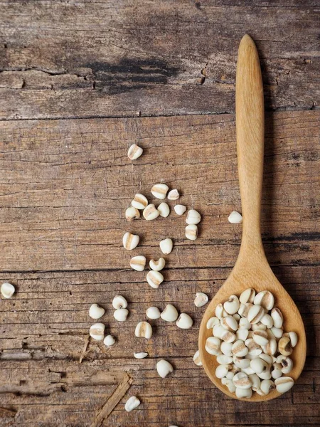 Top View Millets Wooden Spoon Rustic Wooden Tabletop — Stock Photo, Image