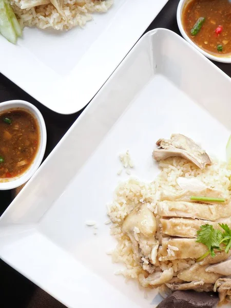 Tasty Steamed Rice Chicken Tabletop — Stock Photo, Image