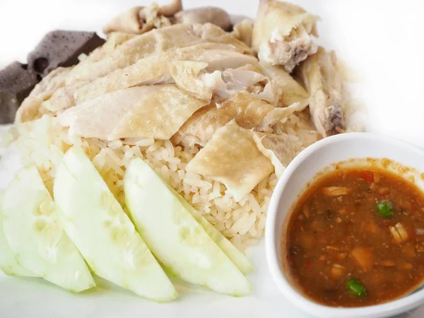 Tasty Steamed Rice Chicken Tabletop — Stock Photo, Image