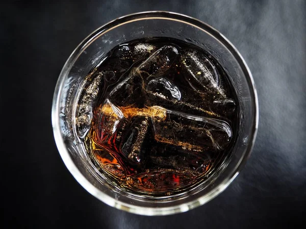 Top View Soda Drink Ice Cubes Black Surface — Stock Photo, Image