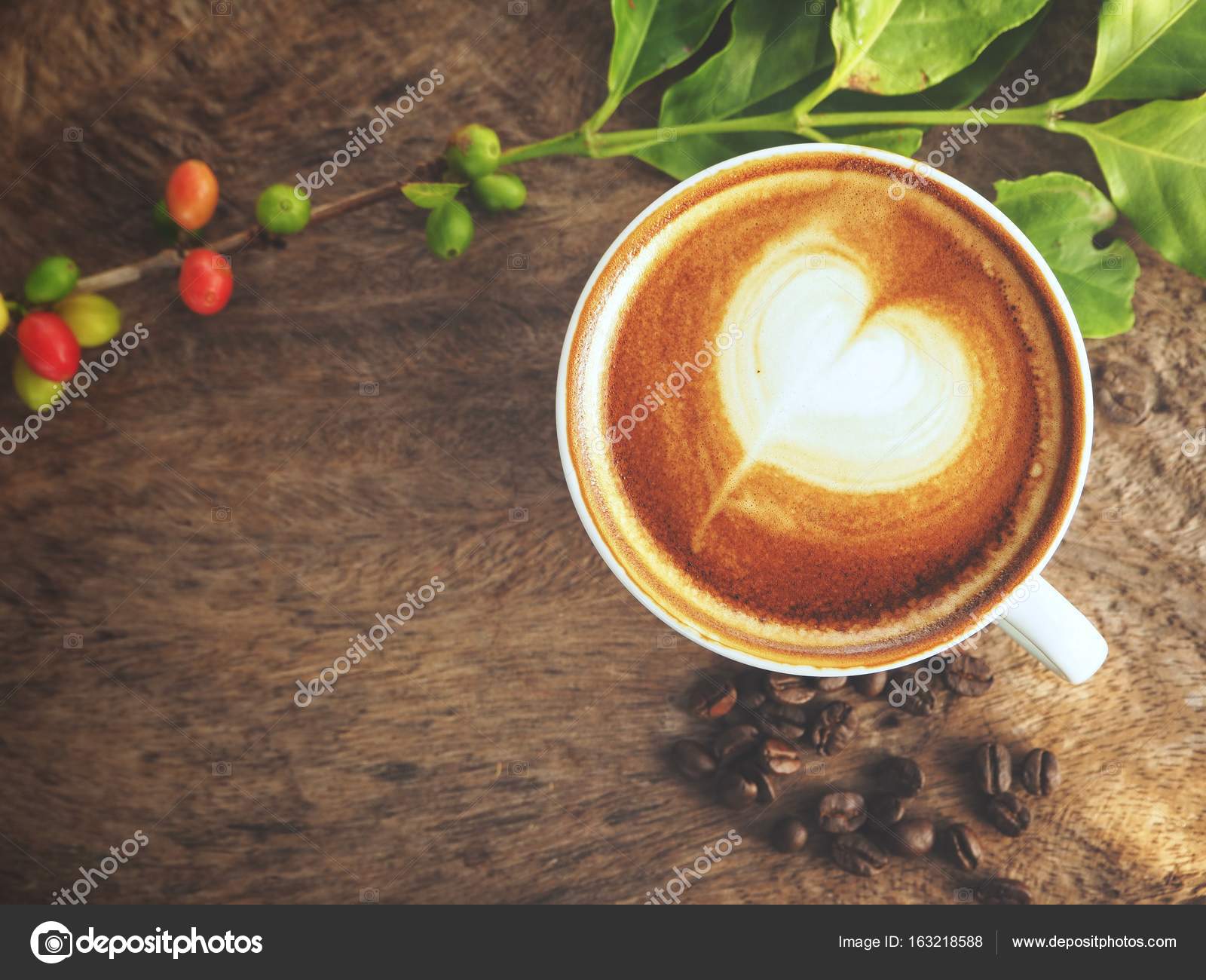 Cup Latte Art Coffee Wooden Background Stock Photo Cup Latte Art Coffee Wooden Background Stock Photo
