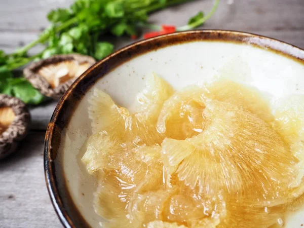 Close View Shark Fin Mushrooms Coriander Wooden Table — Stock Photo, Image