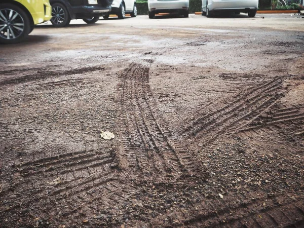 Close View Wheel Tracks Dirty Road Surface — Stock Photo, Image