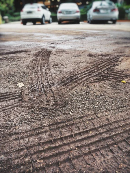 Close View Wheel Tracks Dirty Road Surface — Stock Photo, Image