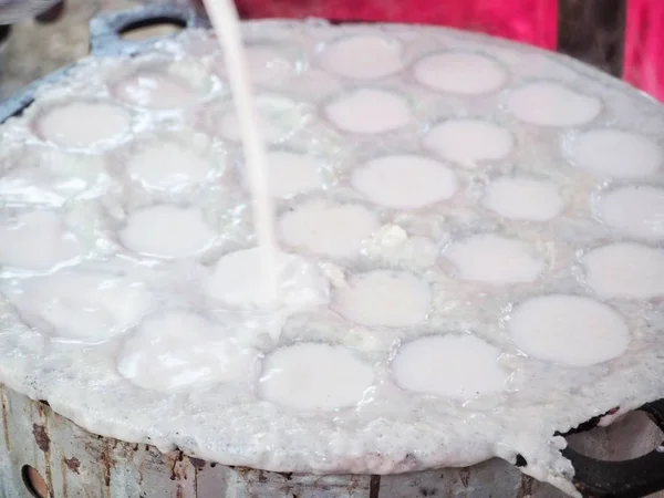 Close View Coconut Milk Mix Sugar Flour Preparation Process — Stock Photo, Image