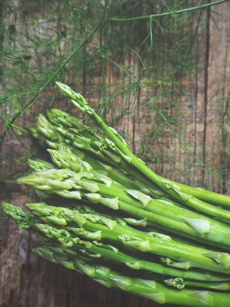 Fresh Green Asparagus Wooden Background — Stock Photo, Image