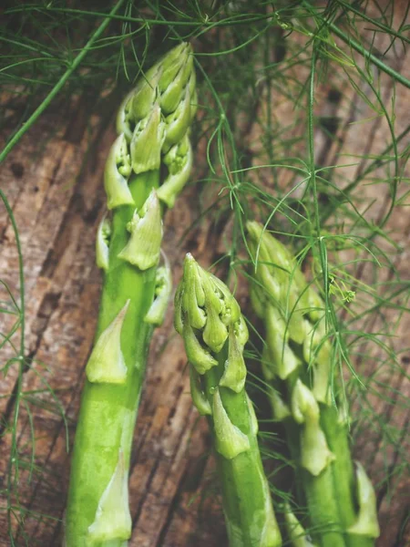 Fresh Green Asparagus Wooden Background — Stock Photo, Image