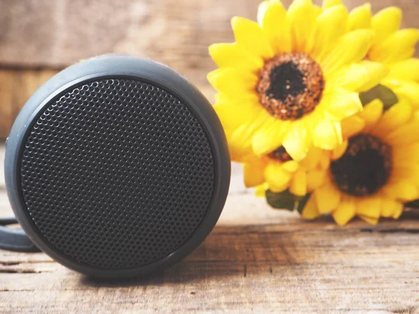 Bluetooth speaker with flowers — Stock Photo, Image