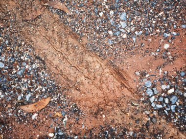 Kirli yol yüzeyinde tekerlek izi görünümü Kapat