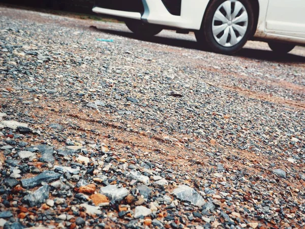 Radspuren Auf Schmutzigem Straßenbelag Genau Blick — Stockfoto