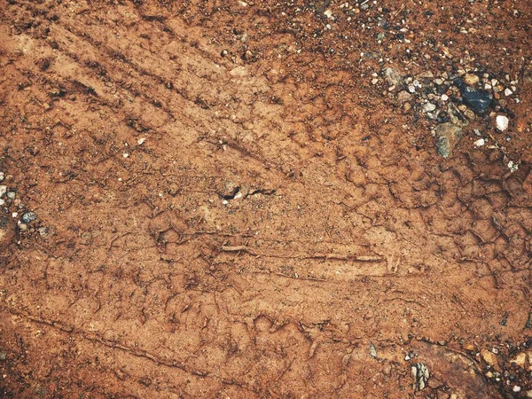 Vista Ravvicinata Delle Tracce Delle Ruote Sulla Superficie Stradale Sporca — Foto Stock