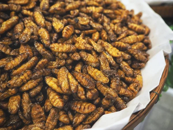 Selective Focus Pile Delicious Fried Insects — Stock Photo, Image