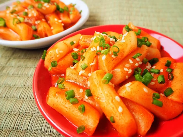 Comida Tradicional Coreana Pastel Arroz Sobre Fondo Madera — Foto de Stock