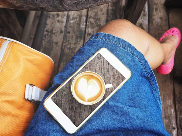 Cropped Shot Woman Taking Photo Coffee Cup Smartphone — Stock Photo, Image