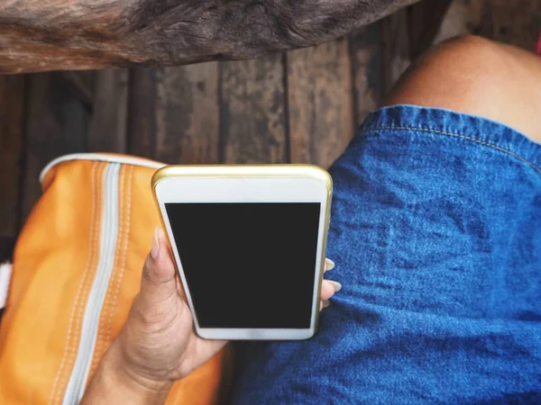 Cropped Shot Woman Using Smartphone Blank Screen — Stock Photo, Image