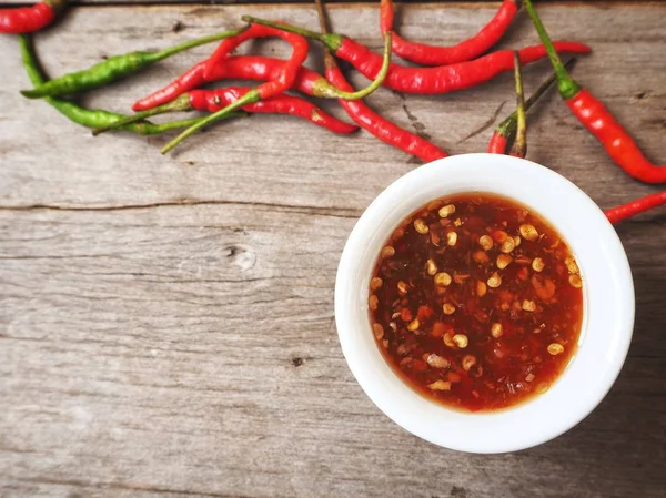 Traditionele Thaise Sweet Chili Soep Houten Achtergrond — Stockfoto