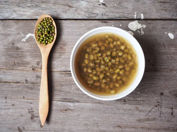 Bowl Mung Beans Dessert Wooden Background — Stock Photo, Image