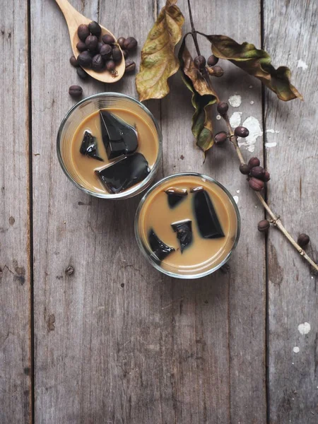 Verfrissende Koffie Gelei Oude Houten Achtergrond — Stockfoto