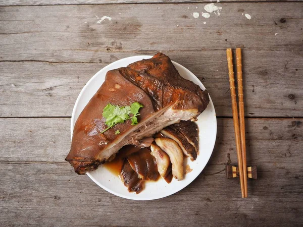 Sliced Traditional Braised Pork Wooden Background — Stock Photo, Image