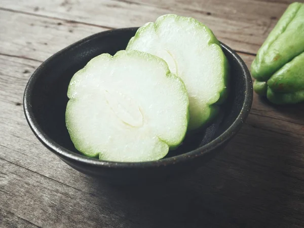 Fresh Ripe Chayote Bowl Wooden Background — Stock Photo, Image