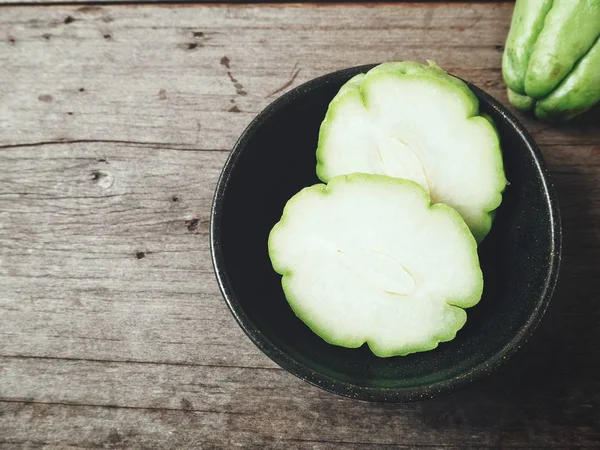 Fresh Ripe Chayote Bowl Wooden Background — Stock Photo, Image