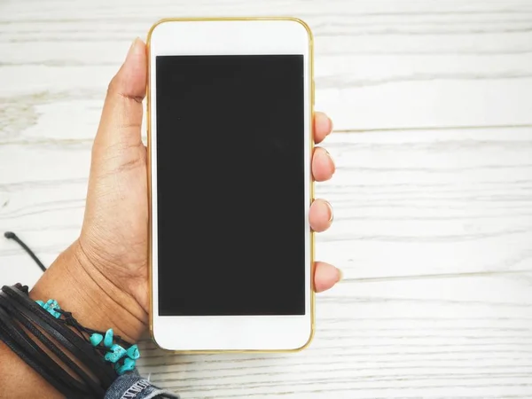 Smartphone Auf Weißem Holz Hintergrund — Stockfoto