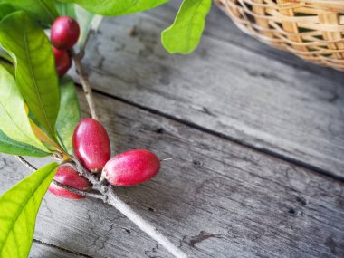 Ahşap arka planda mucize meyve