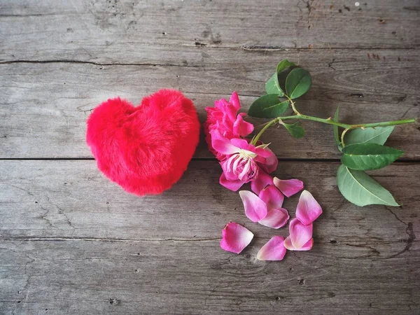 Hermoso de rosa rosa flor y corazón — Foto de Stock