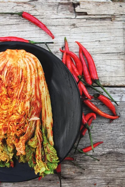 Kimchi Comida Coreana Sobre Fondo Madera —  Fotos de Stock
