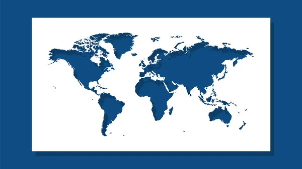 Obrázek Vystřižené Siluety Mapy Světa Pozadí Klasické Modré Barvě Stínem — Stockový vektor
