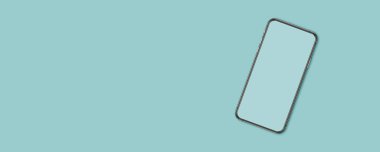 Geniş arkaplan üzerinde boş ekran olan üst görünüm akıllı telefon ekran modeli. Tasarımın için de yerin var. 3d oluşturma.