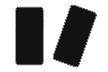 Model of a modern smartphone with a black screen for hand holding.