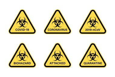 Set of biohazard warning signs. Symbols of risk of a coronavirus viral infection.