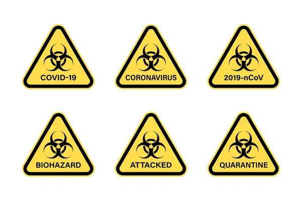 Set of biohazard warning signs. Symbols of risk of a coronavirus viral infection. — Stockvector