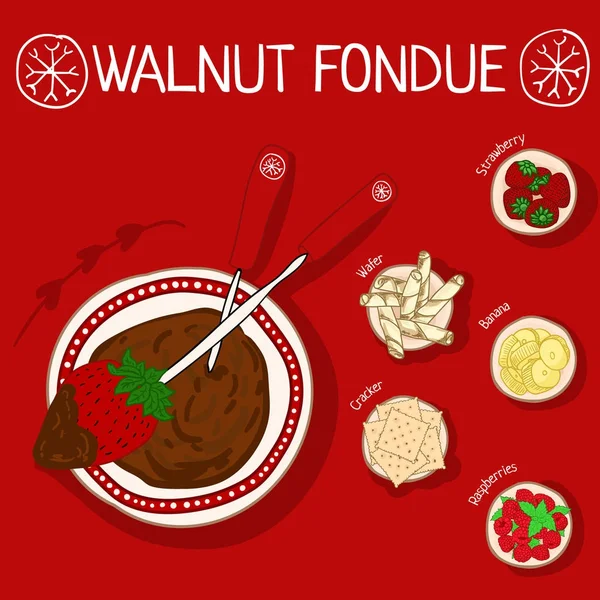 Recette de fondue aux noix avec ingrédients — Image vectorielle