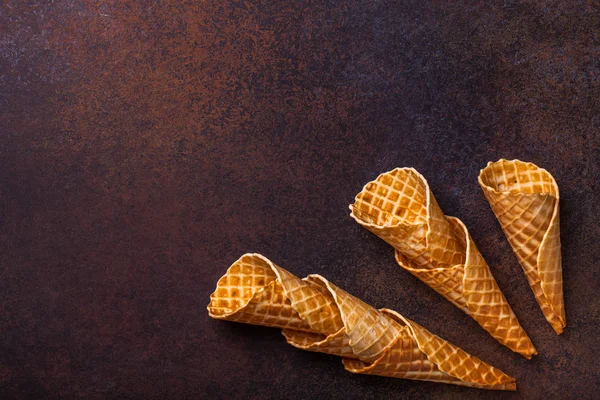 Waffle ice cream cone, dark background — Stock Photo, Image