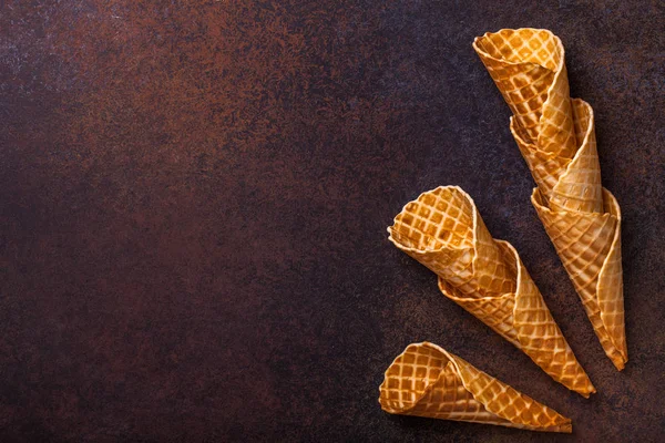 Waffle ice cream cone, dark background — Stock Photo, Image