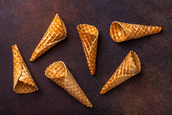 Waffle ice cream cone, dark background — Stock Photo, Image