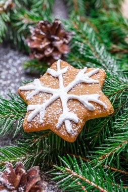 Noel zencefil çerezleri bir siyah arkaplan, dikey olarak