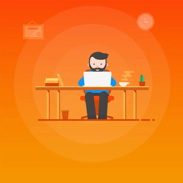 Young Programmer Working Table His Orange Office — Stock Vector