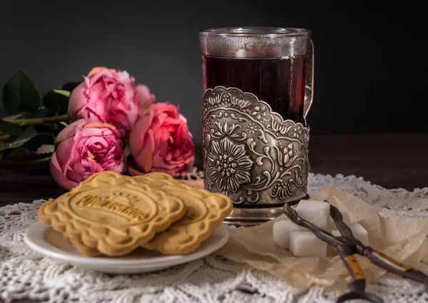 Fiesta del té, té de la tarde con galletas —  Fotos de Stock