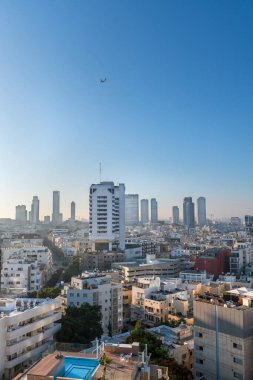 Tel Aviv-Yafo / İsrail-Kasım 08: 2019: Metropolitan Otel 'den Tel Aviv' in panoramik manzarası. Boşluğu kopyala 