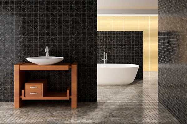 Salle de bain moderne avec baignoire et lavabo Photos De Stock Libres De Droits